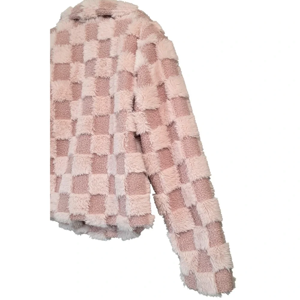 Self‎ Esteem Faux Fur Jacket Girls Medium Pink Checkered HeartButtons
